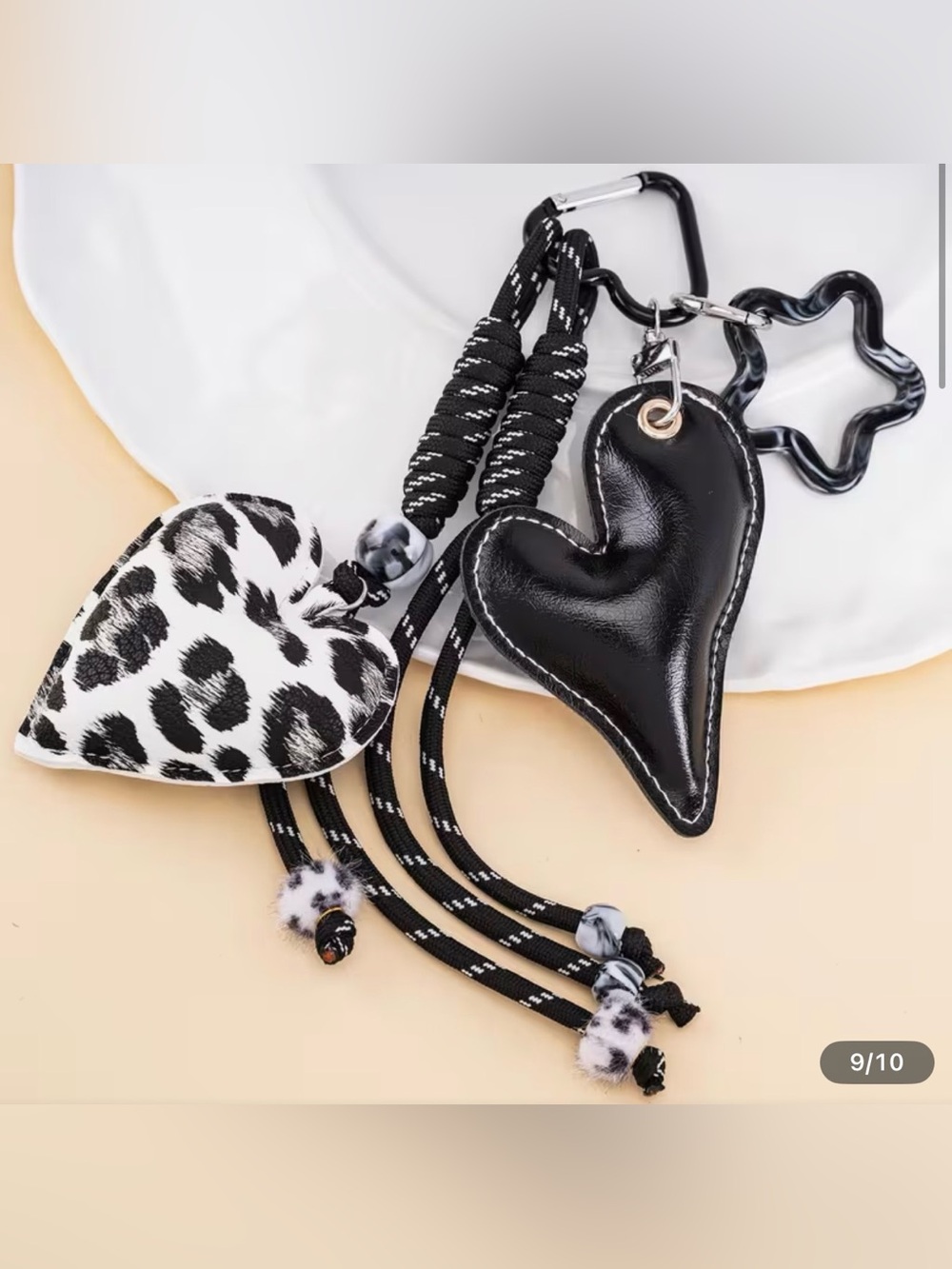 Heart Keychain Duo in Black & White Leopard Print